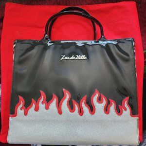 Lux de Ville, Diabla Darling Large Tote with red and silver flames.